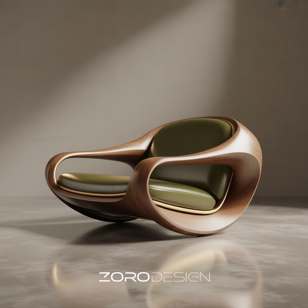 Concept lounge chair Zoro Design con struttura in legno e seduta verde